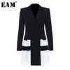 [EAM]  Women Black Contrast Color Pleated Blazer Lapel Long Sleeve Loose Fit  Jacket Tide Spring Autumn 2022 1T306