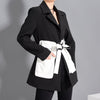 [EAM]  Women Black Contrast Color Pocket Blazer Lapel Long Sleeve Loose Fit  Jacket Tide Spring Autumn 2022 1S39401