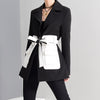 [EAM]  Women Black Contrast Color Pocket Blazer Lapel Long Sleeve Loose Fit  Jacket Tide Spring Autumn 2022 1S39401