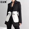 [EAM]  Women Black Contrast Color Pocket Blazer Lapel Long Sleeve Loose Fit  Jacket Tide Spring Autumn 2022 1S39401