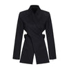 [EAM]  Women Black Cross Bandage Short Blazer Lapel Long Sleeve Loose Fit  Jacket Tide Spring Autumn 2022 1T126
