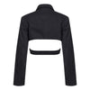 [EAM]  Women Black Cross Bandage Short Blazer Lapel Long Sleeve Loose Fit  Jacket Tide Spring Autumn 2022 1T126