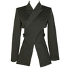 [EAM]  Women Black Cross Split Joint Blazer Lapel Long Sleeve Loose Fit  Jacket Tide Spring Autumn 2022 1T447