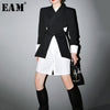 [EAM]  Women Black Cross Split Joint Blazer Lapel Long Sleeve Loose Fit  Jacket Tide Spring Autumn 2022 1T447