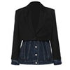 [EAM]  Women Black Denim Spliced Long Blazer Lapel Long Sleeve Loose Fit Jacket Tide Spring Autumn 2023 1DE1679