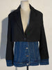 [EAM]  Women Black Denim Spliced Long Blazer Lapel Long Sleeve Loose Fit Jacket Tide Spring Autumn 2023 1DE1679