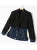 [EAM]  Women Black Denim Spliced Long Blazer Lapel Long Sleeve Loose Fit Jacket Tide Spring Autumn 2023 1DE1679