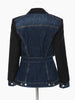 [EAM]  Women Black Denim Spliced Long Blazer Lapel Long Sleeve Loose Fit Jacket Tide Spring Autumn 2023 1DE1679