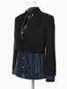 [EAM]  Women Black Denim Spliced Long Blazer Lapel Long Sleeve Loose Fit Jacket Tide Spring Autumn 2023 1DE1679