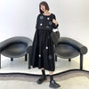 [EAM] Women Black Dot Big Size Long Pleated Dress Round Neck Long Sleeve Loose Fit Tide Spring Autumn 2022 1DE1704