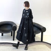 [EAM] Women Black Dot Big Size Long Pleated Dress Round Neck Long Sleeve Loose Fit Tide Spring Autumn 2022 1DE1704