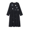 [EAM] Women Black Dot Big Size Long Pleated Dress Round Neck Long Sleeve Loose Fit Tide Spring Autumn 2022 1DE1704