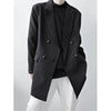 [EAM]  Women Black Double Breasted Big Size Blazer Lapel Long Sleeve Loose Fit Jacket Spring Autumn 2023 1DF0899