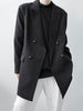 [EAM]  Women Black Double Breasted Big Size Blazer Lapel Long Sleeve Loose Fit Jacket Spring Autumn 2023 1DF0899