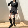 [EAM]  Women Black Irregular Belted Bandage Blazer Lapel Long Sleeve Loose Fit Jacket Spring Autumn 2022 1DE3387