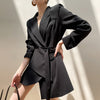 [EAM]  Women Black Irregular Belted Bandage Blazer Lapel Long Sleeve Loose Fit Jacket Spring Autumn 2022 1DE3387