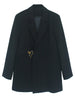 [EAM]  Women Black Irregular Buckle Big Size Blazer Lapel Long Sleeve Loose Fit Jacket Spring Autumn 2023 1DE3390