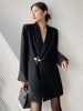 [EAM]  Women Black Irregular Buckle Big Size Blazer Lapel Long Sleeve Loose Fit Jacket Spring Autumn 2023 1DE3390