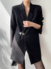 [EAM]  Women Black Irregular Buckle Big Size Blazer Lapel Long Sleeve Loose Fit Jacket Spring Autumn 2023 1DE3390