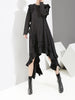 [EAM] Women Black Irregular Hem Ruffles Dress Round Neck Long Sleeve Loose Fit Tide Spring Autumn 2023 JI045