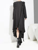 [EAM] Women Black Irregular Hem Ruffles Dress Round Neck Long Sleeve Loose Fit Tide Spring Autumn 2023 JI045