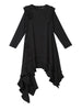[EAM] Women Black Irregular Hem Ruffles Dress Round Neck Long Sleeve Loose Fit Tide Spring Autumn 2023 JI045