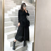 [EAM]  Women Black Irregular Split Long Blazer Lapel Long Sleeve Loose Fit  Jacket Tide Spring Autumn 2022 1W521