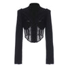[EAM]  Women Black Lace Irregular Short Blazer Lapel Long Sleeve Loose Fit  Jacket Tide Spring Autumn 2022 1Y566