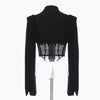 [EAM]  Women Black Lace Irregular Short Blazer Lapel Long Sleeve Loose Fit  Jacket Tide Spring Autumn 2022 1Y566