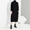 [EAM] Women Black Long Big Size Knitting Dress High Collar Long Sleeve Loose Fit Tide Spring Autumn 2023 1K122