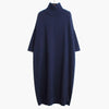 [EAM] Women Black Long Big Size Knitting Dress High Collar Long Sleeve Loose Fit Tide Spring Autumn 2023 1K122