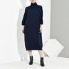 [EAM] Women Black Long Big Size Knitting Dress High Collar Long Sleeve Loose Fit Tide Spring Autumn 2023 1K122