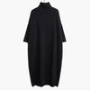 [EAM] Women Black Long Big Size Knitting Dress High Collar Long Sleeve Loose Fit Tide Spring Autumn 2023 1K122