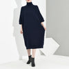 [EAM] Women Black Long Big Size Knitting Dress High Collar Long Sleeve Loose Fit Tide Spring Autumn 2023 1K122