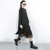 [EAM] Women Black Mesh Dot Split Joint Dress Stand Collar Long Sleeve Loose Fit Tide Spring Autumn 2023 1B593
