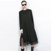 [EAM] Women Black Mesh Dot Split Joint Dress Stand Collar Long Sleeve Loose Fit Tide Spring Autumn 2023 1B593