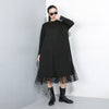 [EAM] Women Black Mesh Dot Split Joint Dress Stand Collar Long Sleeve Loose Fit Tide Spring Autumn 2023 1B593
