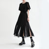 [EAM] Women Black Mesh Spliced Long Elegant Dress Round Neck Short Sleeve Loose Fit Tide Spring Summer 2023 1DE0684