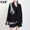[EAM]  Women Black Mesh Wings Big Size Blazer Lapel Long Sleeve Loose Fit  Jacket Tide Spring Autumn 2022 1DC700