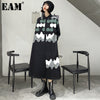 [EAM] Women Black Pattern Printed Big Size Long Shirt Dress Lapel Long Sleeve Loose Fit Spring Autumn 2022 1DE3140