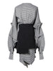 [EAM] Women Black Plaid Irregular Stitch Big Size Dress V-Neck Long Sleeve Loose Fit Tide Spring Autumn 2023 JG892