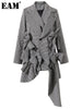 [EAM]  Women Black Plaid Ruffles Irregular Blazer Lapel Long Sleeve Loose Fit Jacket Tide Spring Autumn 2023 1DE5891