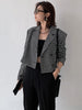 [EAM]  Women Black Plaid Short Big Size Blazer Lapel Long Sleeve Loose Fit  Jacket Tide Spring Autumn 2023 1DC549