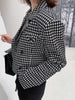 [EAM]  Women Black Plaid Short Big Size Blazer Lapel Long Sleeve Loose Fit  Jacket Tide Spring Autumn 2023 1DC549