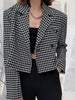 [EAM]  Women Black Plaid Short Big Size Blazer Lapel Long Sleeve Loose Fit  Jacket Tide Spring Autumn 2023 1DC549