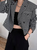 [EAM]  Women Black Plaid Short Big Size Blazer Lapel Long Sleeve Loose Fit  Jacket Tide Spring Autumn 2023 1DC549