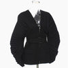 [EAM]  Women Black Pleated Belt Temperament Blazer V-collarLong Sleeve Loose Fit Jacket Spring Autumn 2022 1DD9279