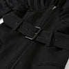 [EAM]  Women Black Pleated Belt Temperament Blazer V-collarLong Sleeve Loose Fit Jacket Spring Autumn 2022 1DD9279
