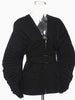 [EAM]  Women Black Pleated Belt Temperament Blazer V-collarLong Sleeve Loose Fit Jacket Spring Autumn 2023 1DD9279