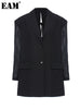 [EAM]  Women Black Pleated Split Big Size Blazer Lapel Long Sleeve Loose Fit  Jacket Tide Spring Autumn 2023 1Y053